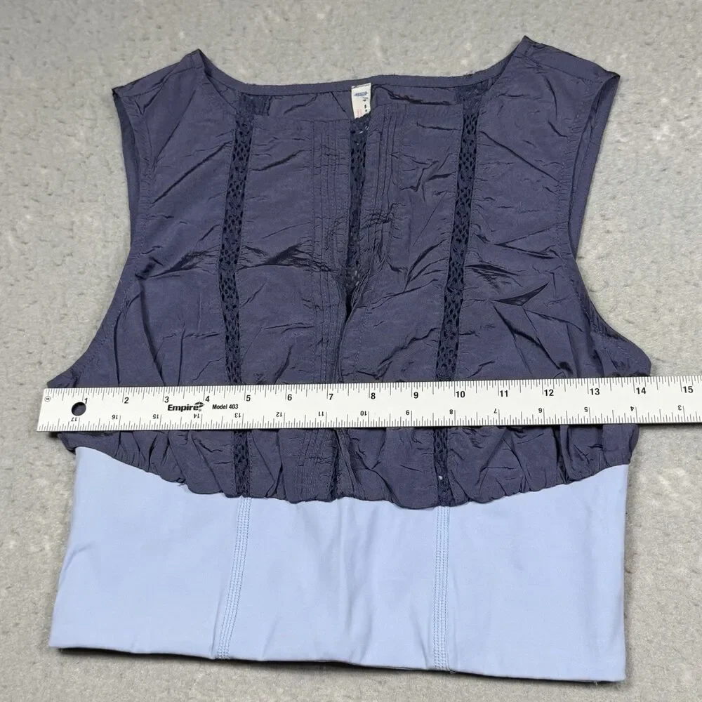 Free People FP Movement Oh Hey Applique Crop Top Women’s Size XS Blue Sleeveless